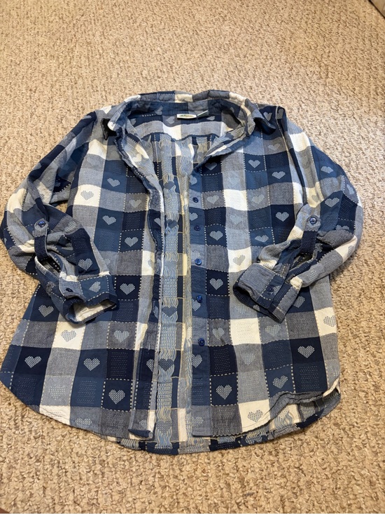 Tops - Blue Plaid Heart Button-Up Shirt